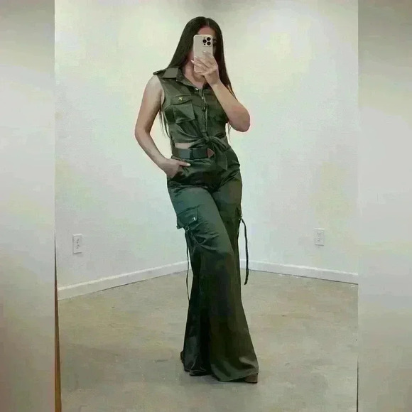 KAILER Sirene Satin Pant Set (Olive) NWT size S - Picture 2 of 15